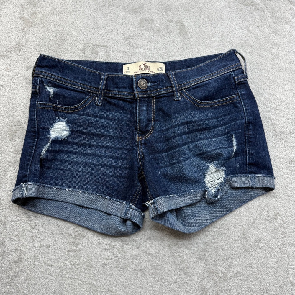 Hollister Midi Short Womens 26 Dark Wash Distressed Cuffed Beachy Surf Y2K Denim